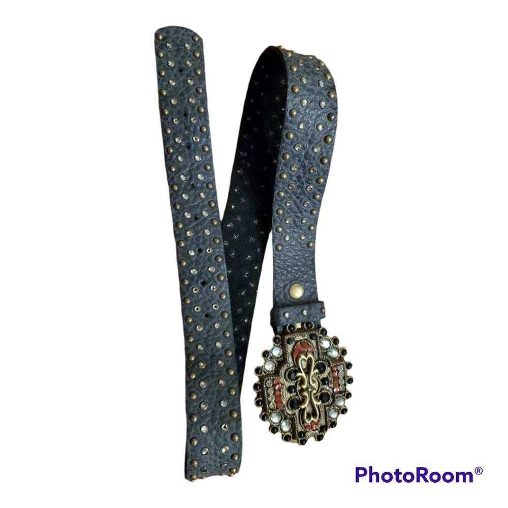 Leatherock studded black pebbled leather belt western cowgirl rodeo